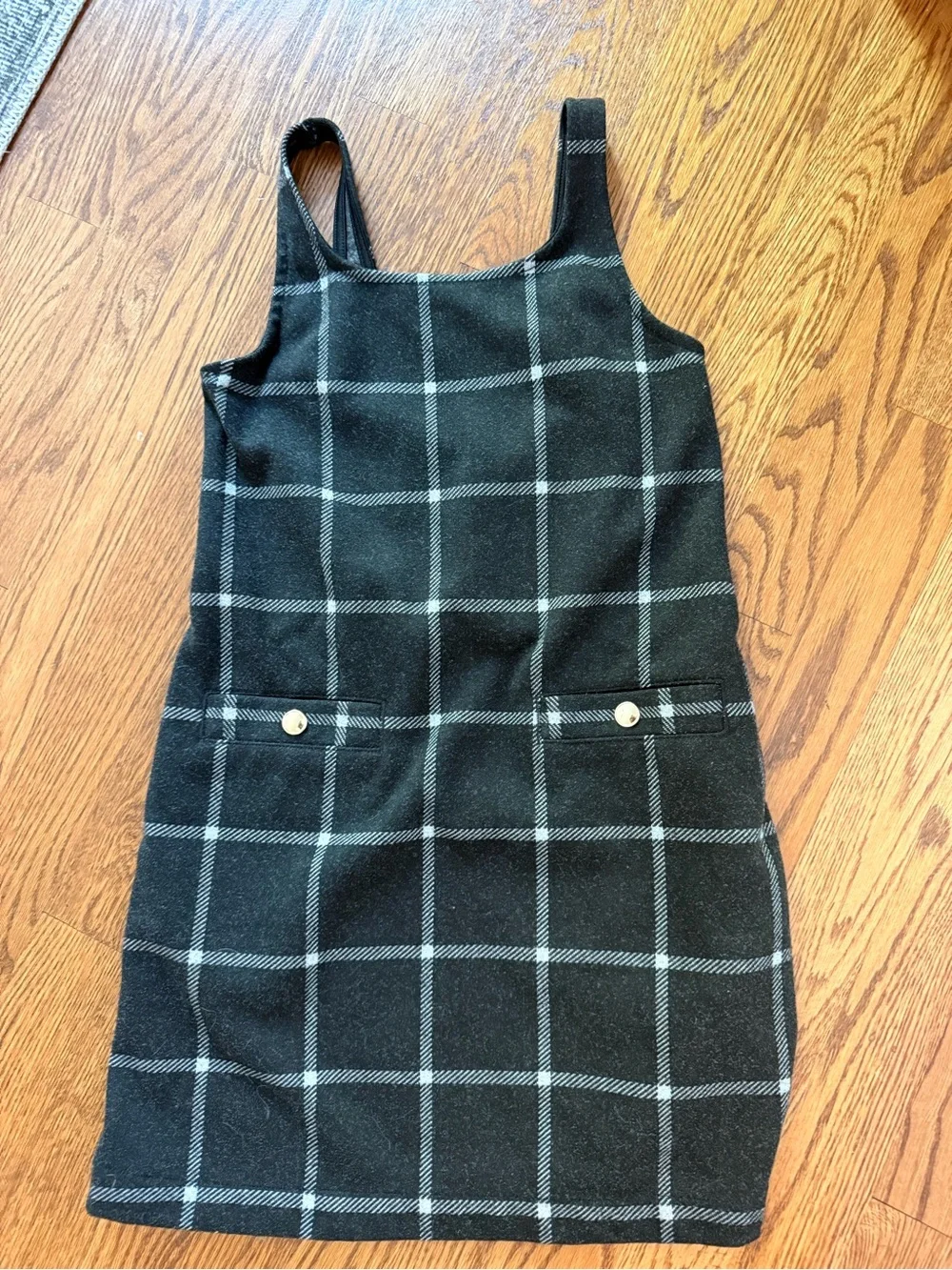 Kids Black Windowpane Pinafore Dress with Front Button Pockets Abercrombie kids